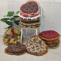 Coussin de chaise rond vintage en polyester patchwork avec bordure en dentelle à volants, coussin de siège capitonné épais, pouf de sol matelassé pour la décoration intérieure