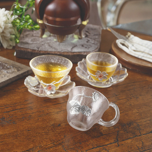 Tazza da Tè in Vetro Trasparente di Lusso con Fiori di Prugna 3D <span class=keywords><strong>e</strong></span> Bordo Dorato, Set Tazza <span class=keywords><strong>e</strong></span> Piattino Riutilizzabile <span class=keywords><strong>per</strong></span> Casa <span class=keywords><strong>e</strong></span> Caffetteria - Product Image 5