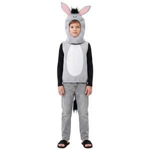Costume d'âne en peluche couleur anthracite unisexe et mignon pour enfants, idéal pour les jeux scolaires, la Nativité de Noël, les animaux de la ferme, avec gilet sans manches et tunique à oreilles - Product Image 3