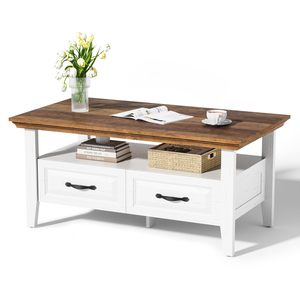 Tavolino da Caffè Moderno Compatto con Ripiano Aperto, Cassetti Nascosti, in Legno Resistente, Facile da Pulire, Arredamento per Soggiorno - Product Image 1