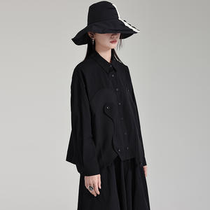 Outlier Design 2023 nouvelle chemise à manches longues vent foncé pour femmes irrégulière couleur unie mince Unique haut à la mode - Product Image 4