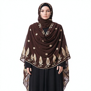 Wholesale Women <b>Chiffon</b> Shawl Floral Rhinestone Embroidered Lightweight Breathable Soft Wrap <b>Scarf</b> OEM ODM Custom - Product Image 1