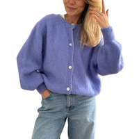 Cardigan en Mohair Tricoté Couleur Bonbon pour Femme, Style Décontracté, Automne Hiver, Couleur Unie, Boutonnage Simple, Manteau Pull Tricoté pour Femme