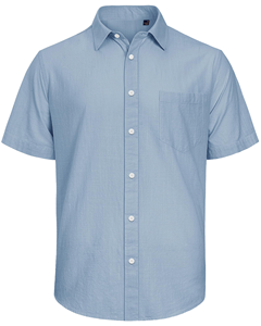 Chemises d'été décontractées 100 % coton pour hommes, à manches courtes, sans plis, coupe classique, fermeture simple boutonnage - Product Image 2