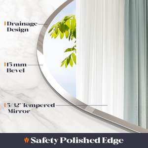 Espejo de Baño de Vidrio sin Marco Brauthon de 24\" x 32\", Espejo Arqueado Biselado para Montar en la Pared del Dormitorio - Product Image 6