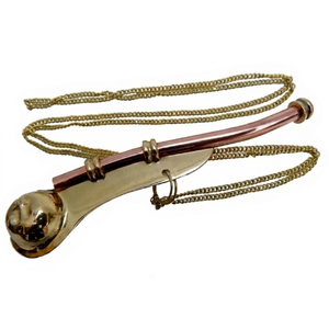 Sifflet de marin en laiton antique avec chaîne, objet de collection nautique, article de soins personnels - Product Image 1