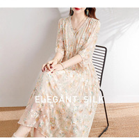 Nouvelle Robe Longue Vintage 2026 en Soie de Mûrier pour Femme, Col en V, Coupe Empire, Ajustée, Style Ligne A, Luxe Léger, Été
