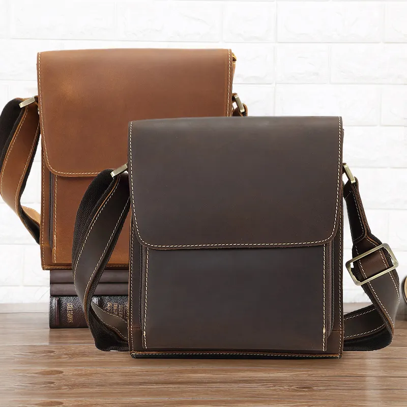 Handgefertigte individuelle echte Leder verrückte Pferd Leder Schulter Bote-Tasche Vintage Crossbody Koffertasche für Männer