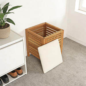 Muebles para Sala de Estar y Dormitorio, Taburete Otomano de Almacenamiento en Forma de Cubo de Madera Moderno, Pequeño y Portátil, con <span class=keywords><strong>Tapa</strong></span> Extraíble - Product Image 5