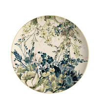 Vaisselle de luxe en porcelaine de printemps avec fleurs vertes Vaisselle de mariage Banquet en céramique à bord doré Vaisselle Ensemble d'assiettes à dîner