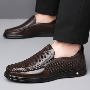 Chaussures bateau pour hommes en cuir véritable, à enfiler, bout rond, respirantes, décontractées d'été, semelle extérieure en caoutchouc, semelle intermédiaire en EVA - Product Image 4