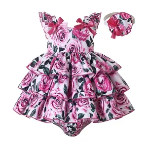 Pettigirl gaun tanpa lengan bayi perempuan, pakaian ulang tahun balita Vintage bunga tanpa lengan ukuran 9 12 18 24 bulan dengan ikat kepala