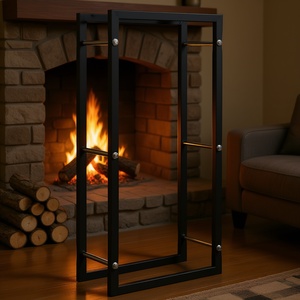 Porta Legna in Acciaio Nero 17.3x7.9x39.4 Pollici, Design Industriale Autoportante per Componenti Caminetto - Product Image 2
