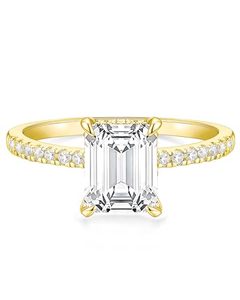 Anillo de Compromiso de Diamante Cultivado en Laboratorio con Corte Radiante en Oro Amarillo de 18K para Mujer, con Diamantes Laterales, Certificado IGI, Estilo Clásico - Product Image 3