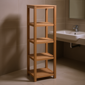 Étagère de rangement pour salle de bain en teck massif à 4 niveaux, 16,5x16,5x65 cm, style rustique - Product Image 2
