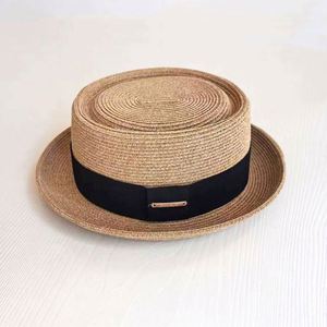 Chapeau de paille tendance pour l'été, style Pork Pie ou Boater, respirant, protection solaire, idéal pour la plage et les activités de plein air - Product Image 2