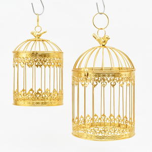 Avrupa tarzı retro dekorasyon kullanımlık düğün merkezi asılı altın kuş kafesi mum fener - Product Image 1