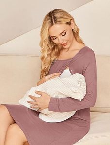 Camisón de Maternidad para Mujer, Vestido de <span class=keywords><strong>Lactancia</strong></span> para Hospital, Vestido de Parto, Pijama de Manga Larga con Botones - Product Image 2
