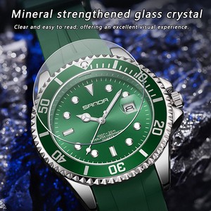 Montre-bracelet à quartz lumineuse pour homme Sanda 7018, étanche, avec calendrier simple, bracelet en silicone, cadran noir et vert - Product Image 6