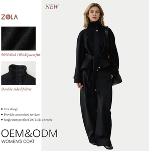 Женское повседневное зимнее пальто ручной работы с мехом альпаки, двусторонний короткий шерстяной тканевый экологически чистый пояс с застежкой на пуговицах - Product Image 1