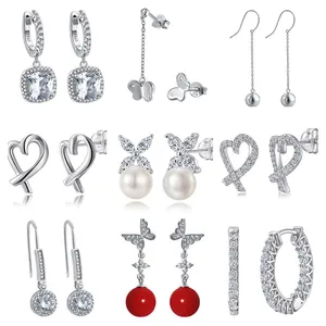 Fine Jewelry Earrings Pearl Heart Zircon 925 Sterling Silver Stud Earrings Sets For Women
