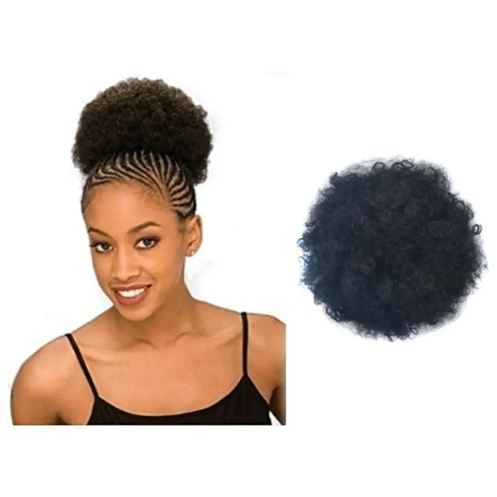 Afro Short Curly Extensión de moño de pelo sintético Cabello ajustable Afro Bun Peinado natural para mujeres negras