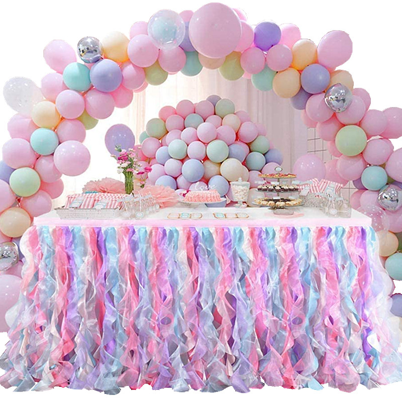 Party Tutu Table Skirt. 9ft Table Skirt with Double Layer Organza Willows for Unicorn Party Supplies