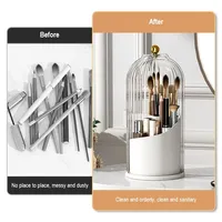 Porte-pinceau de maquillage rotatif à 360 ° couvercle de luxe organisateur cosmétique en aluminium pour rouge à lèvres crayon à sourcils stockage d'ombre à paupières PP