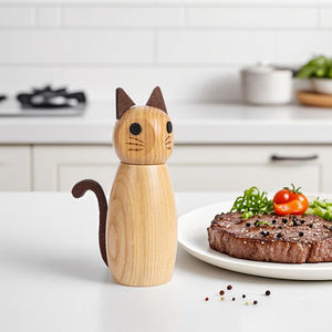 Moulin à sel et à poivre manuel en <span class=keywords><strong>bois</strong></span> en forme de chat de luxe, noyau de broyage de deuxième génération, matériau en <span class=keywords><strong>bois</strong></span>, utilisation manuelle, cadeau mignon emballé dans une boîte - Product Image 1