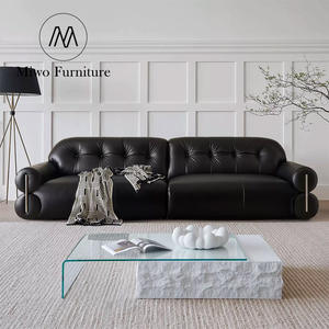 Canapé de bureau en cuir de style rétro français meubles de salon modernes canapé de réception sectionnel de hall d'hôtel noir de luxe de 4 3 places - Product Image 2