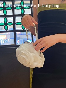 New Style <b>Vintage</b> Pearl Camellia Bride Wedding Bag Banquet Evening <b>Purse</b> Fairy Crossbody Small Round Handbag - Product Image 3