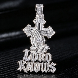 Pendentif croix Iced out Lord Knows personnalisé, diamant moissanite VVS, passe le testeur de diamant, plaqué or, argent sterling 925, cadeau Hip-hop - Product Image 4