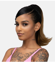 Queue de cheval ajustable en fibre synthétique haute température pour femme, cheveux courts légèrement bouclés, avec cordon de serrage et clip, pour usage quotidien