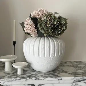 Matt White Vintage Flower Vase Retro Fiber Clay Flower Vases Home Decor Rustic Table Vases For Wedding Center Piece