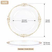 Assiette de présentation en acrylique transparente de 13 pouces avec bordure métallique filigranée, réutilisable, pour dîner, mariage, banquet, décoration de table