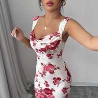 Robe longue moulante sans manches à col carré et imprimé floral, style décontracté d'été pour femmes