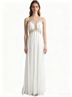 Robe longue blanche Bettergirl 2026, nouveau style tendance, col en V, patchwork métallique, maille, dos nu, robe de soirée sexy
