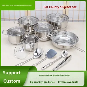Ensemble de casseroles en acier inoxydable 10 pièces avec couvercles en verre, induction, pour cuisiner des ragoûts, des soupes, des casseroles, des poêles avec ustensiles - Product Image 2