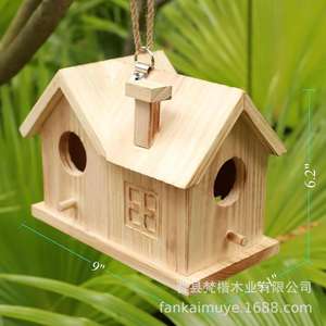 Nid d'oiseau en bois massif maison pour animaux de compagnie suspendu petit pendentif décoratif mangeoire pour l'élevage d'animaux de compagnie pour ferme cour <span class=keywords><strong>cabane</strong></span> à oiseaux - Product Image 4