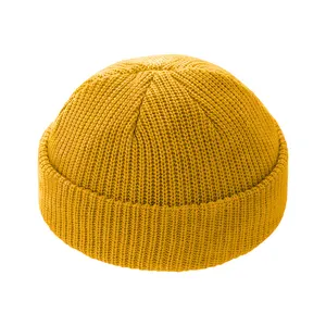 Şık Hip Hop sarı şeker renkli kafatası bere Streetwear Casual sıkı manşet katı balıkçı bere şapka