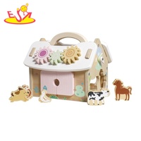 Juguete de Madera con Forma de Arca de Noé, Clasificador de Animales con Toldo Arcoíris y Escalera Desmontable para la Educación Montessori de Niños W12D484B