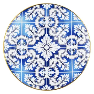 Столовая посуда JC, оптовая продажа, белая и синяя эмалированные обеденные тарелки, Размер 10,5 боковой тарелки