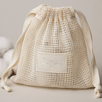 20*25cm Beige Eco-vriendelijke katoenen mesh zakjes met trekkoord, op maat gemaakte logo, herbruikbaar voor noten, fruit, producten, cadeauzakjes, stofzak, yoga.