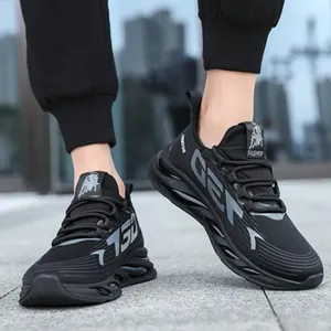 En popüler dantel-up nefes örgü koşu siyah ayakkabı toptan rahat moda kaymaz tenis ayakkabıları erkekler