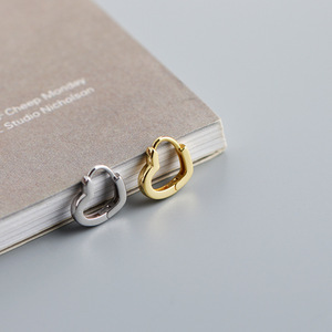 High Quality 925 Sterling <strong>Silver</strong> Heart Button Earring <strong>Hoop</strong> for Women - Product Image 5