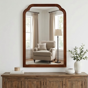 Black Walnut Color 24 X 36 Solid Wood Frame Rounded <b>Corner</b> Decorative <b>Mirror</b> For Bedroom <b>Bathroom</b> Living Room Entryway - Product Image 1