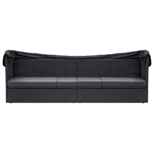 Patio exterior Jardín Poly <span class=keywords><strong>Rattan</strong></span> Mimbre Daybed con dosel Cortinas Sofá Chaise Patio <span class=keywords><strong>Rectangular</strong></span> Lounge Bed Poolside - Product Image 2