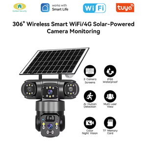 360 °   Cámara Solar Recargable <span class=keywords><strong>para</strong></span> Exteriores, Impermeable IP66, con Audio Bidireccional, Detección Humana por IA, 3 Pantallas, Visión Nocturna en Color - Product Image 1