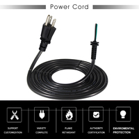 Câble de remplacement ouvert SJT 16AWG US 3 broches NEMA 5-15P vers IEC IP11 PVC, extrémité dénudée étamée, 0,5 m, pour ordinateur