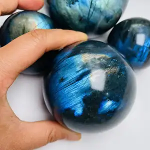 Flash azul atacado de alta qualidade pedra natural, cristais de cura, polido labradorite, esfera de cristal